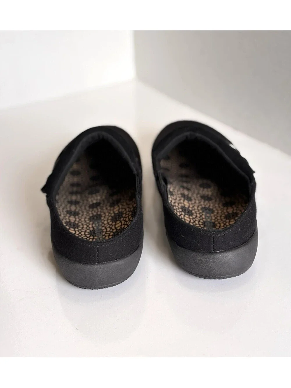 Spenco Ashley Mule Clogs Women's Sz 9.5 Black Wool Buckle Orthotic Comfort Shoes